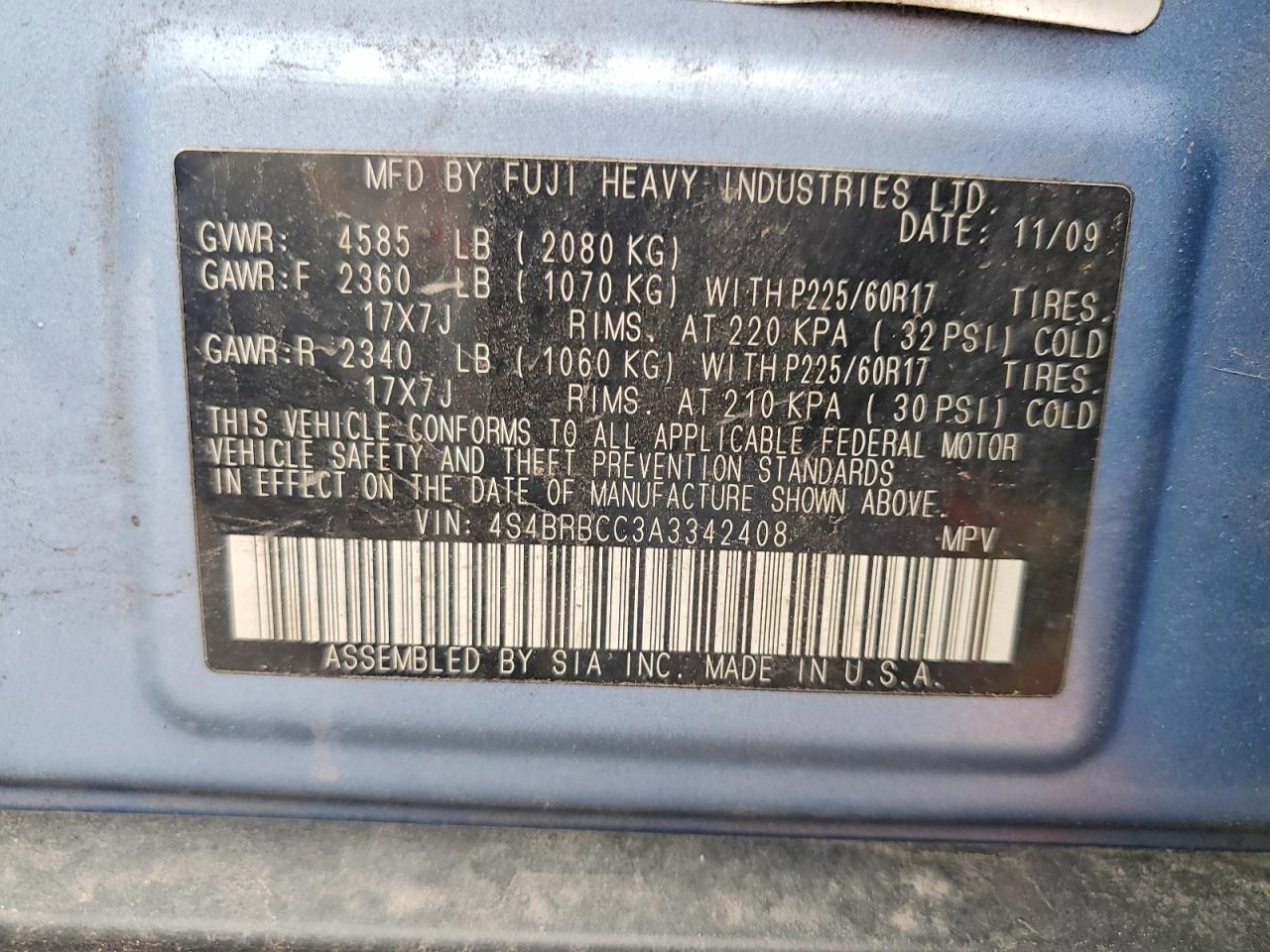 2010 SUBARU OUTBACK 2.5I PREMIUM photo 13