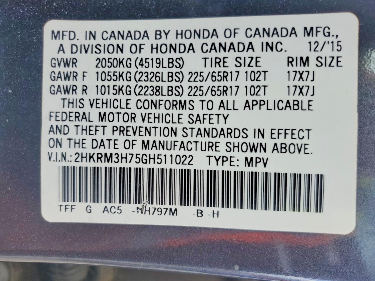 2016 HONDA CR-V EXL photo 14
