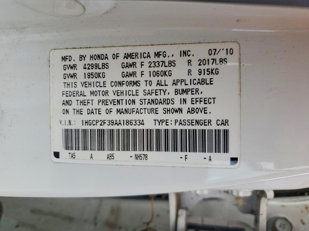2010 HONDA ACCORD LX photo 37
