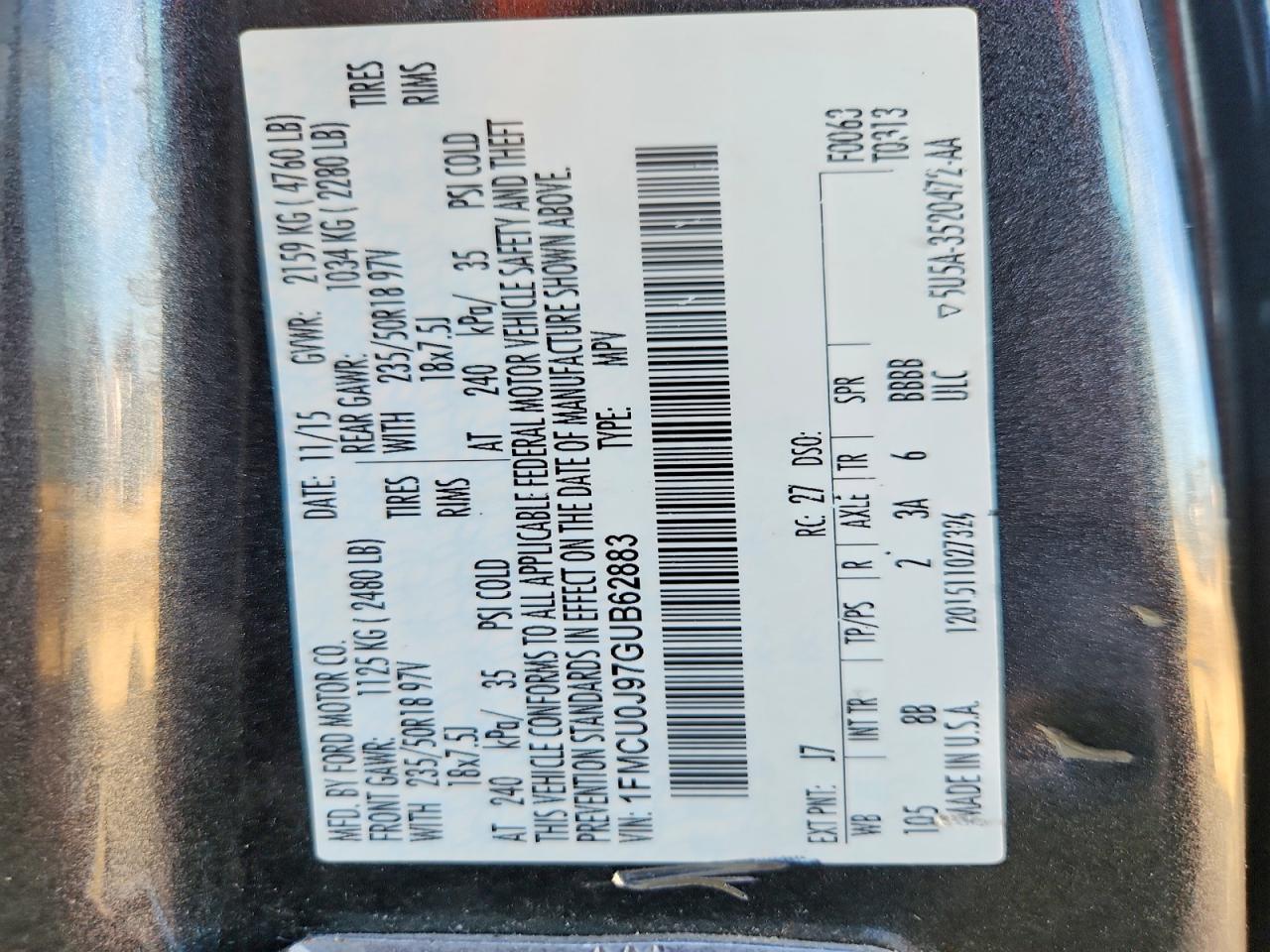 2016 FORD ESCAPE TITANIUM photo 14