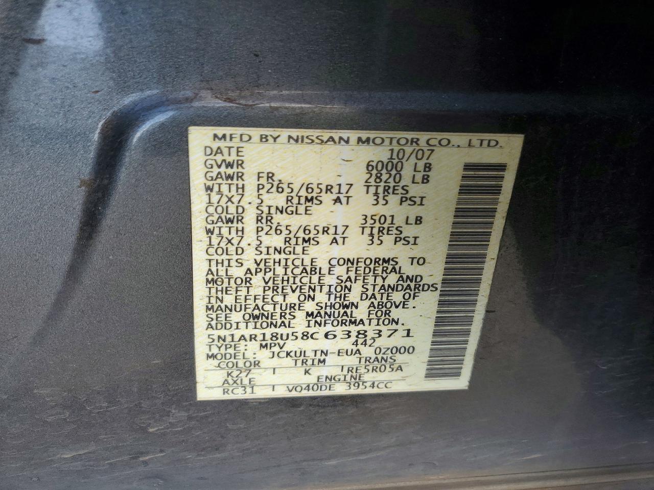2008 NISSAN PATHFINDER S photo 13