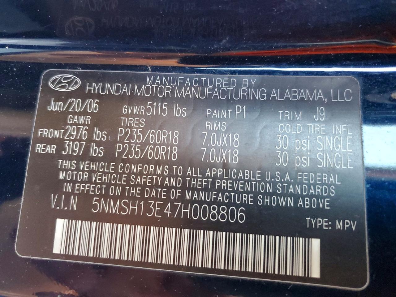 2007 HYUNDAI SANTA FE SE photo 34
