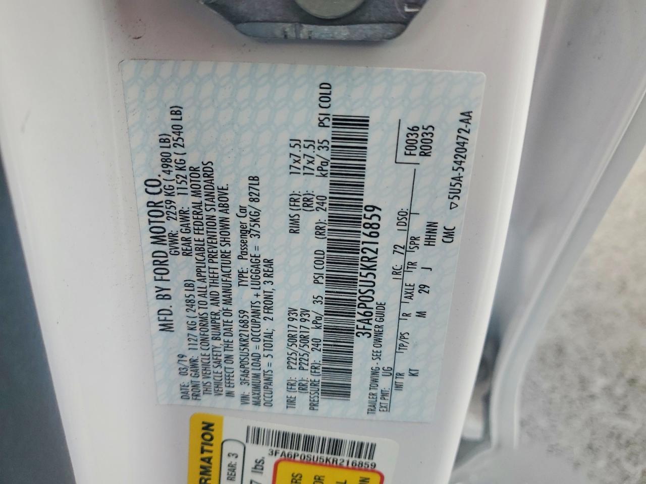2019 FORD FUSION TITANIUM photo 13