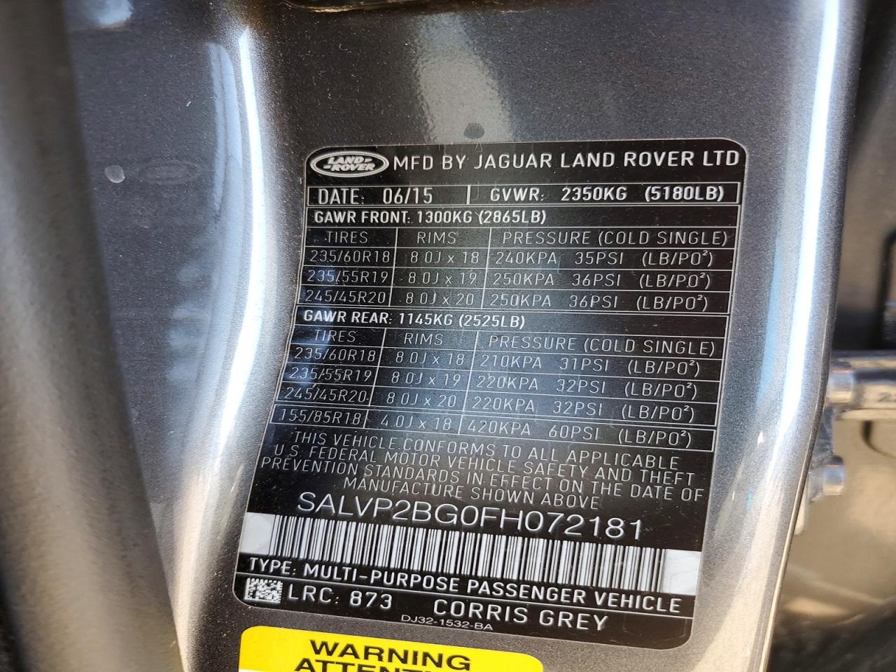 2015 LAND ROVER RANGE ROVER EVOQUE PURE PLUS photo 13