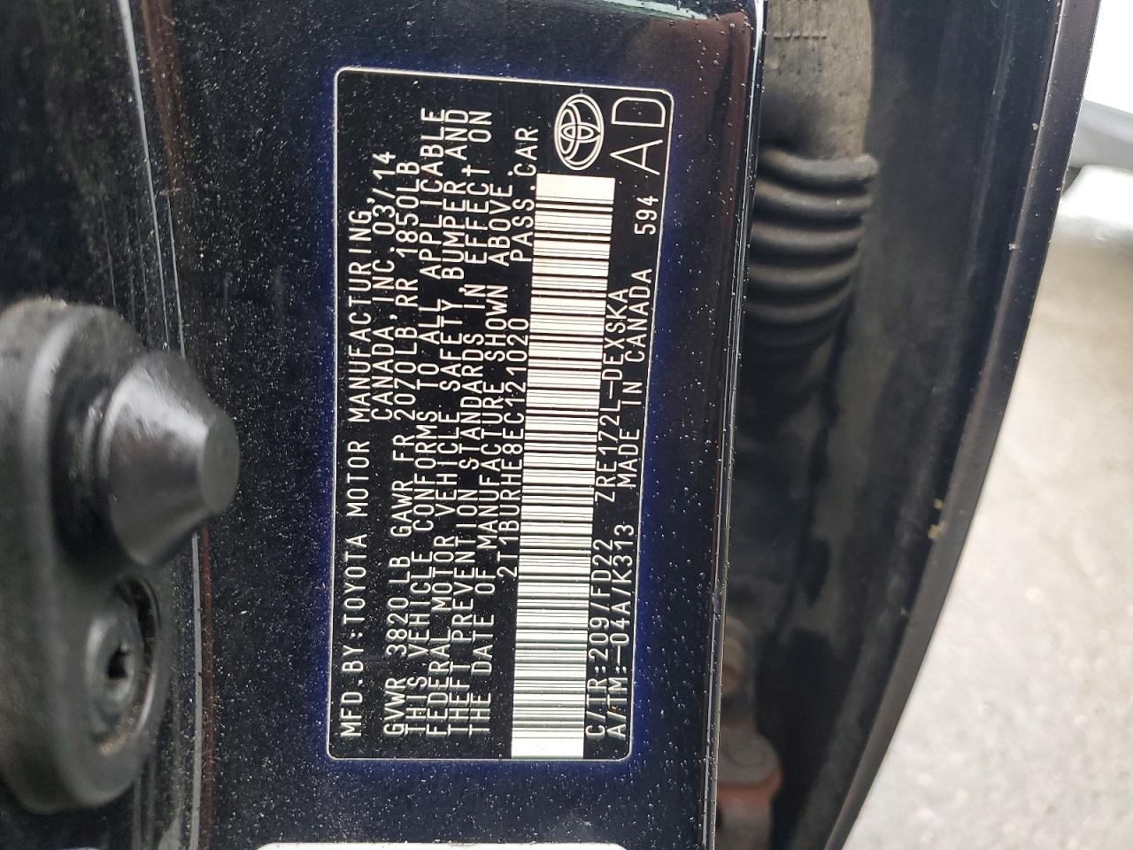 2014 TOYOTA COROLLA S PLUS photo 12