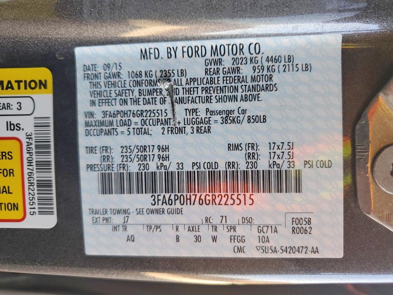 2016 FORD FUSION SE photo 37