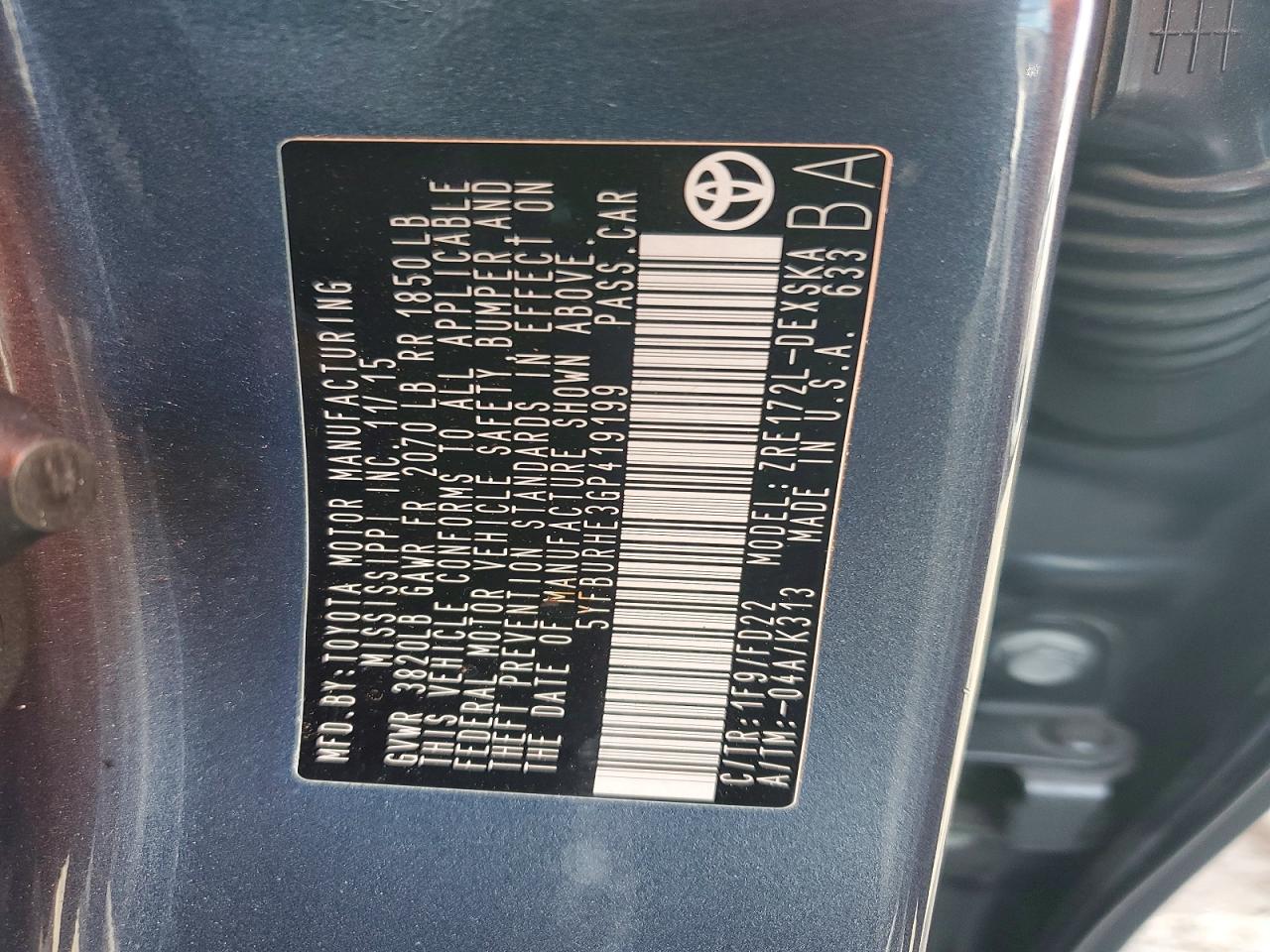 2016 TOYOTA COROLLA S PLUS photo 12
