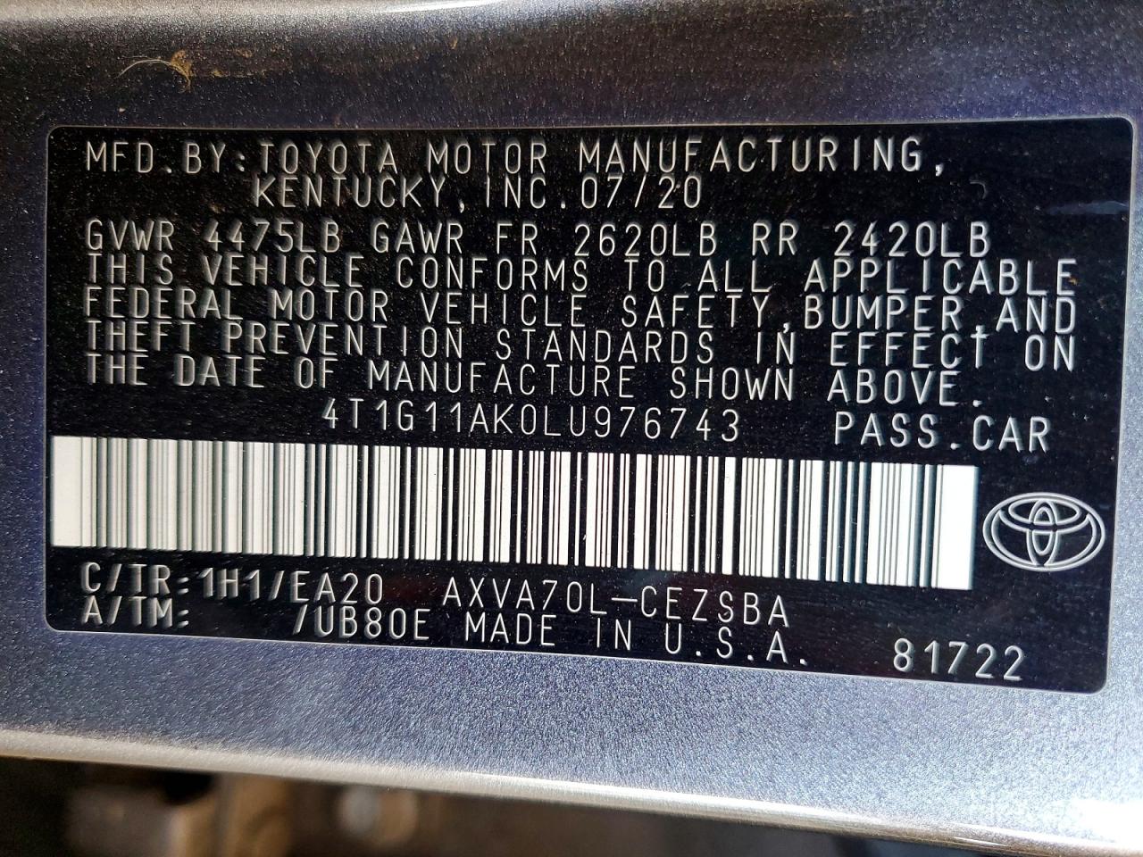 2020 TOYOTA CAMRY SE photo 25
