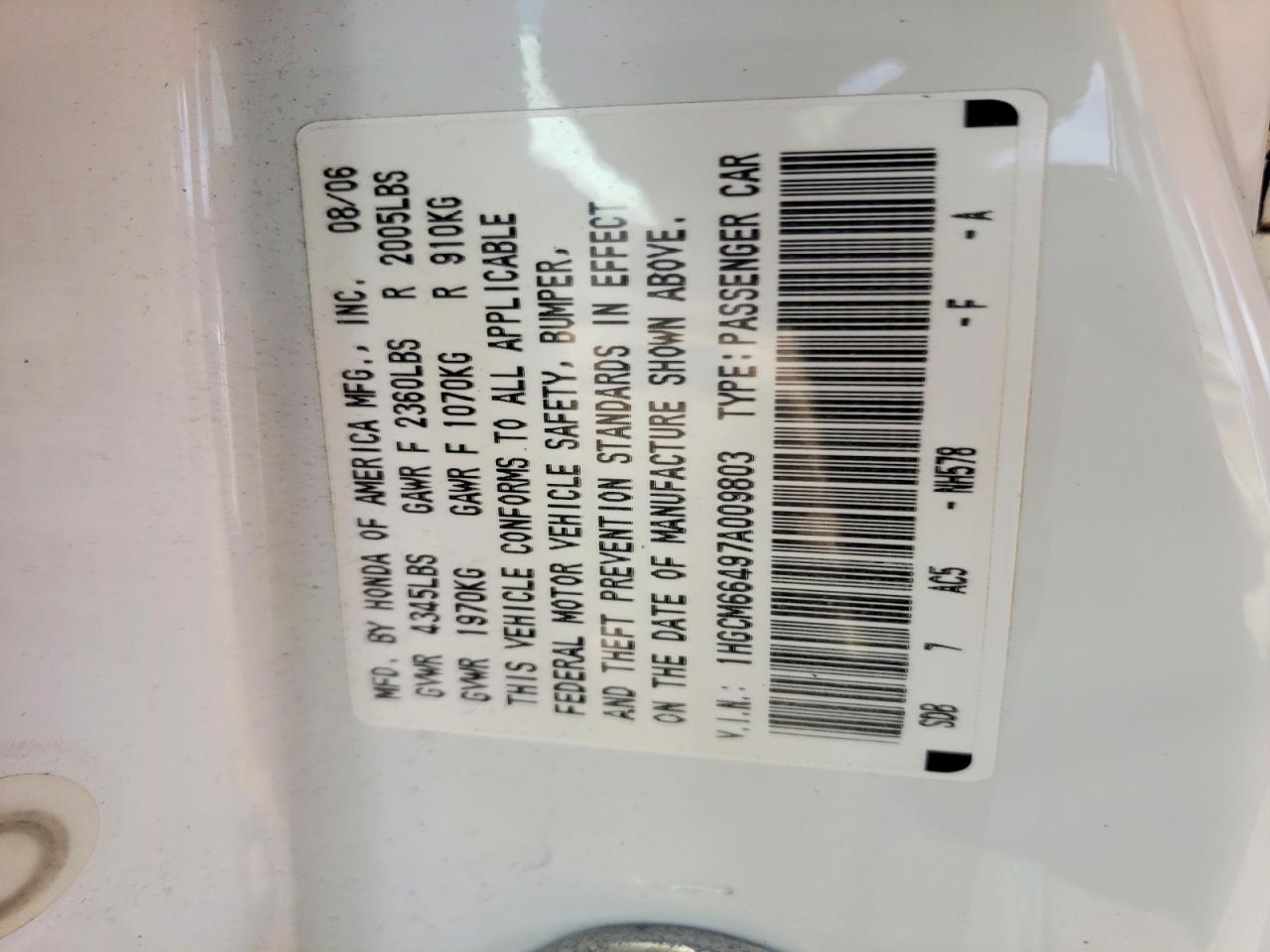 2007 HONDA ACCORD photo 23