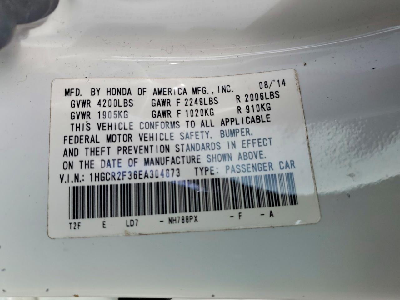 2014 HONDA ACCORD LX photo 12