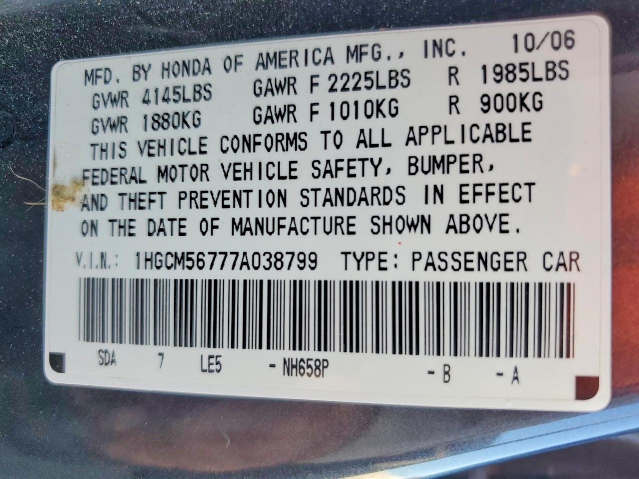 2007 HONDA ACCORD EX photo 23