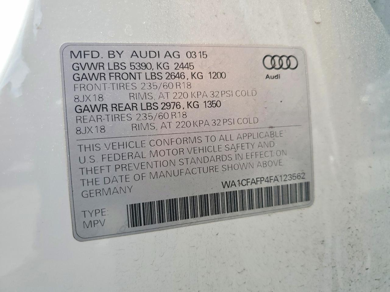 2015 AUDI Q5 PREMIUM photo 12