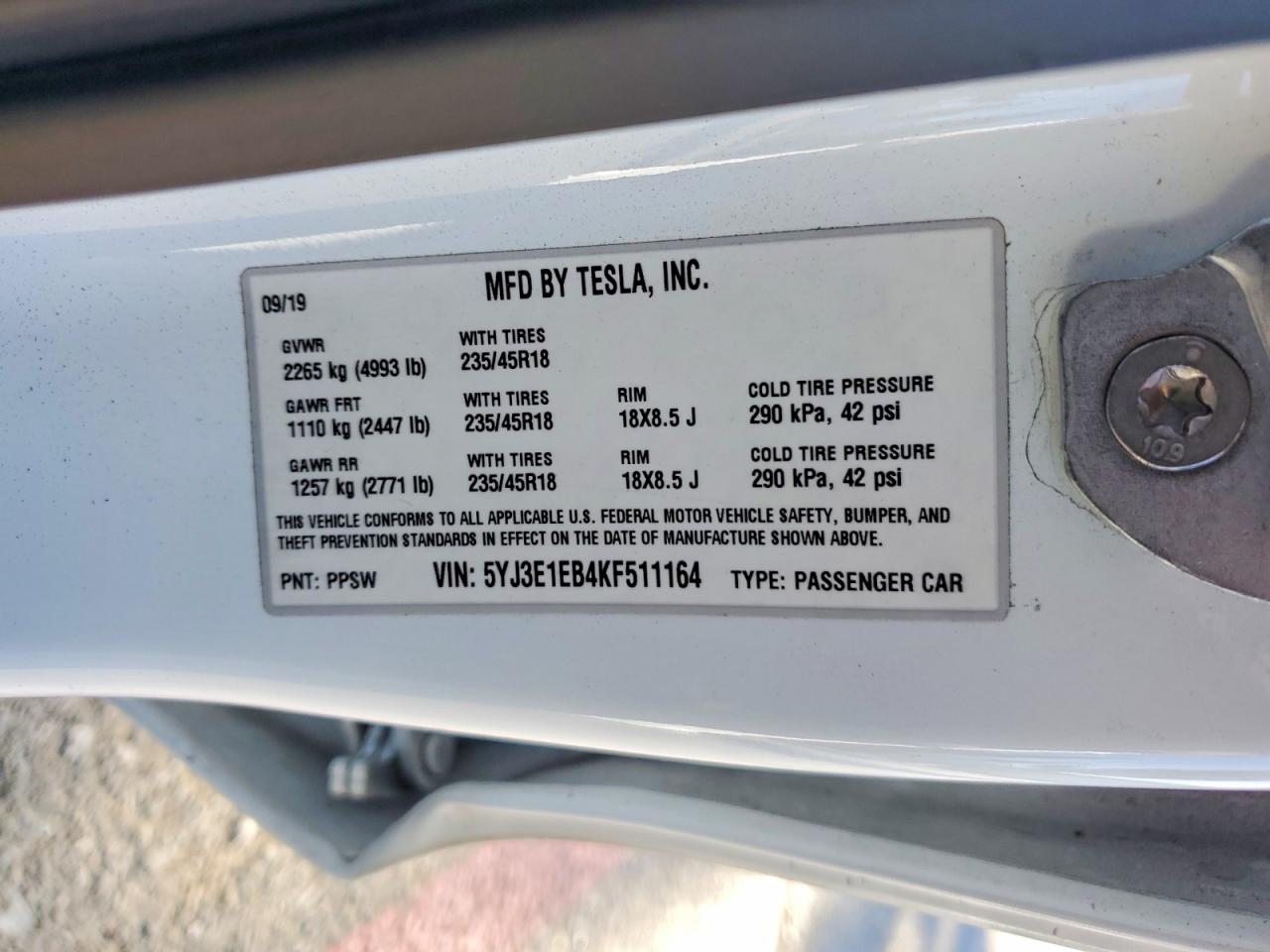 2019 TESLA MODEL 3 photo 23