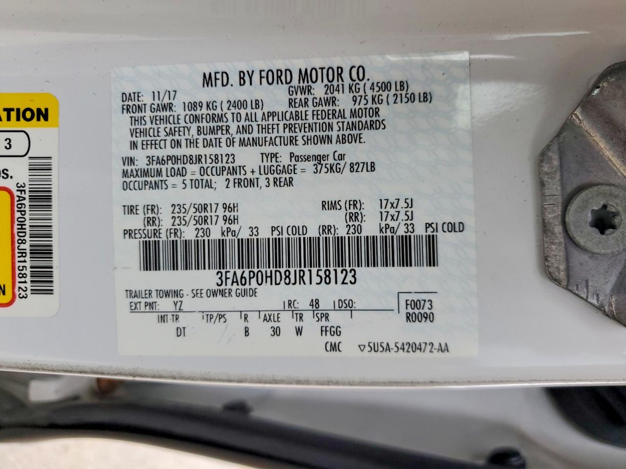 2018 FORD FUSION SE photo 12