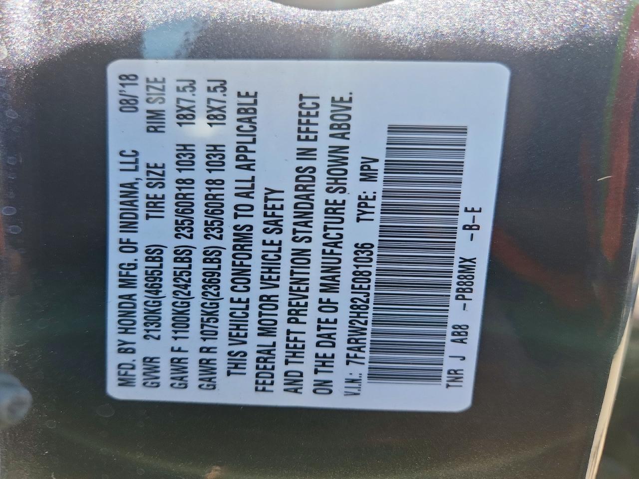 2018 HONDA CR-V EXL photo 14