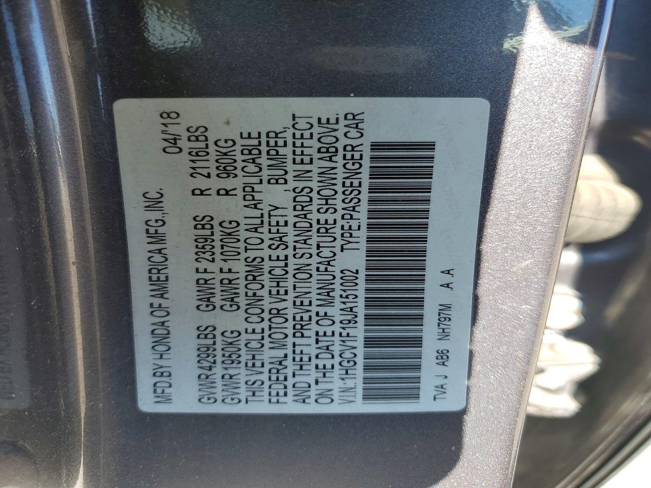 2018 HONDA ACCORD LX photo 23
