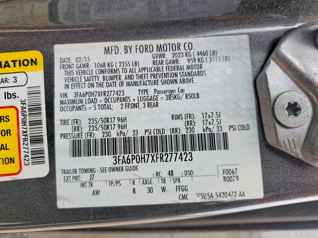 2015 FORD FUSION SE photo 23