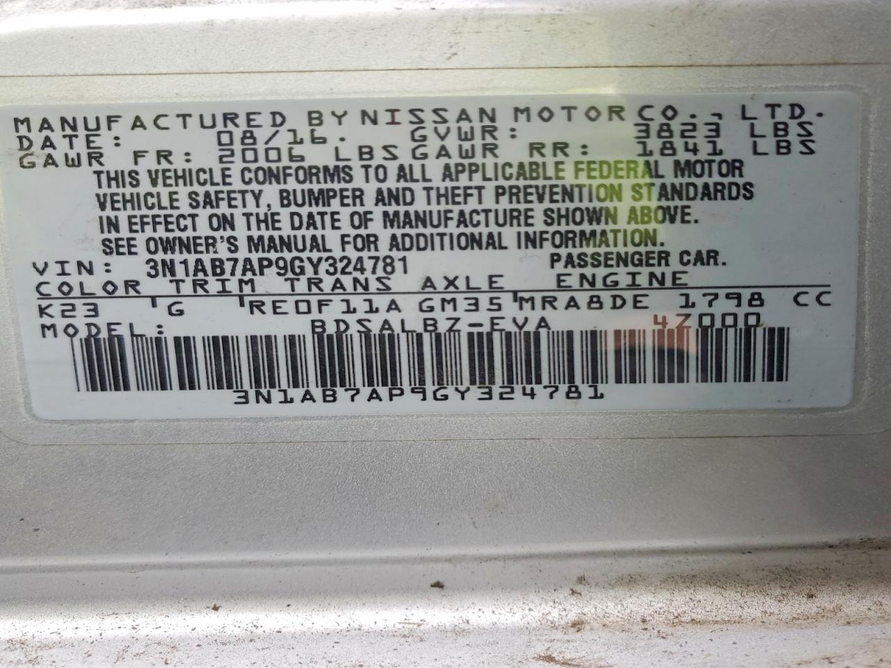2016 NISSAN SENTRA S photo 12