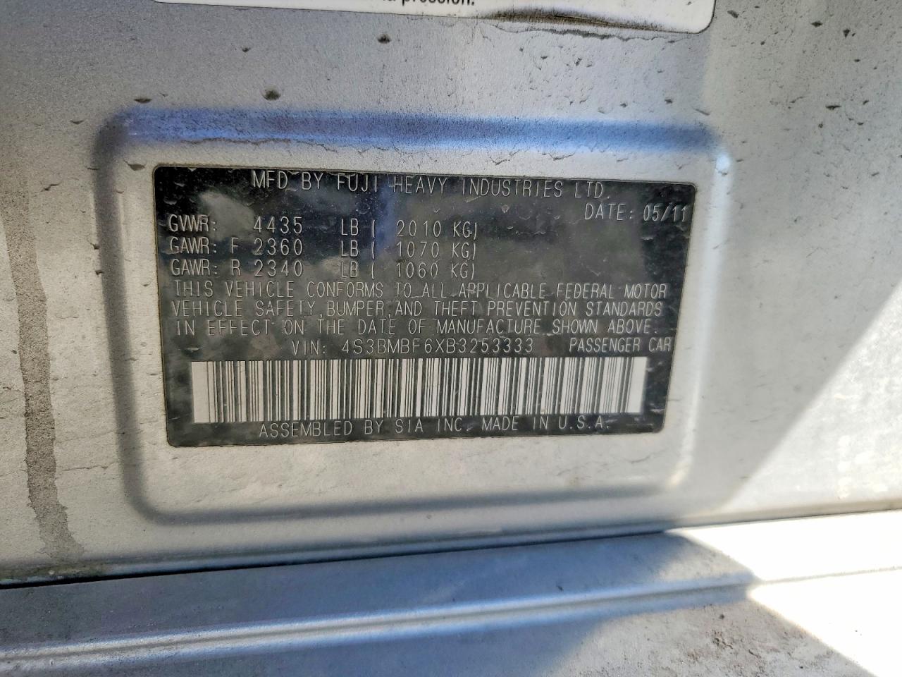 2011 SUBARU LEGACY 2.5I PREMIUM photo 23