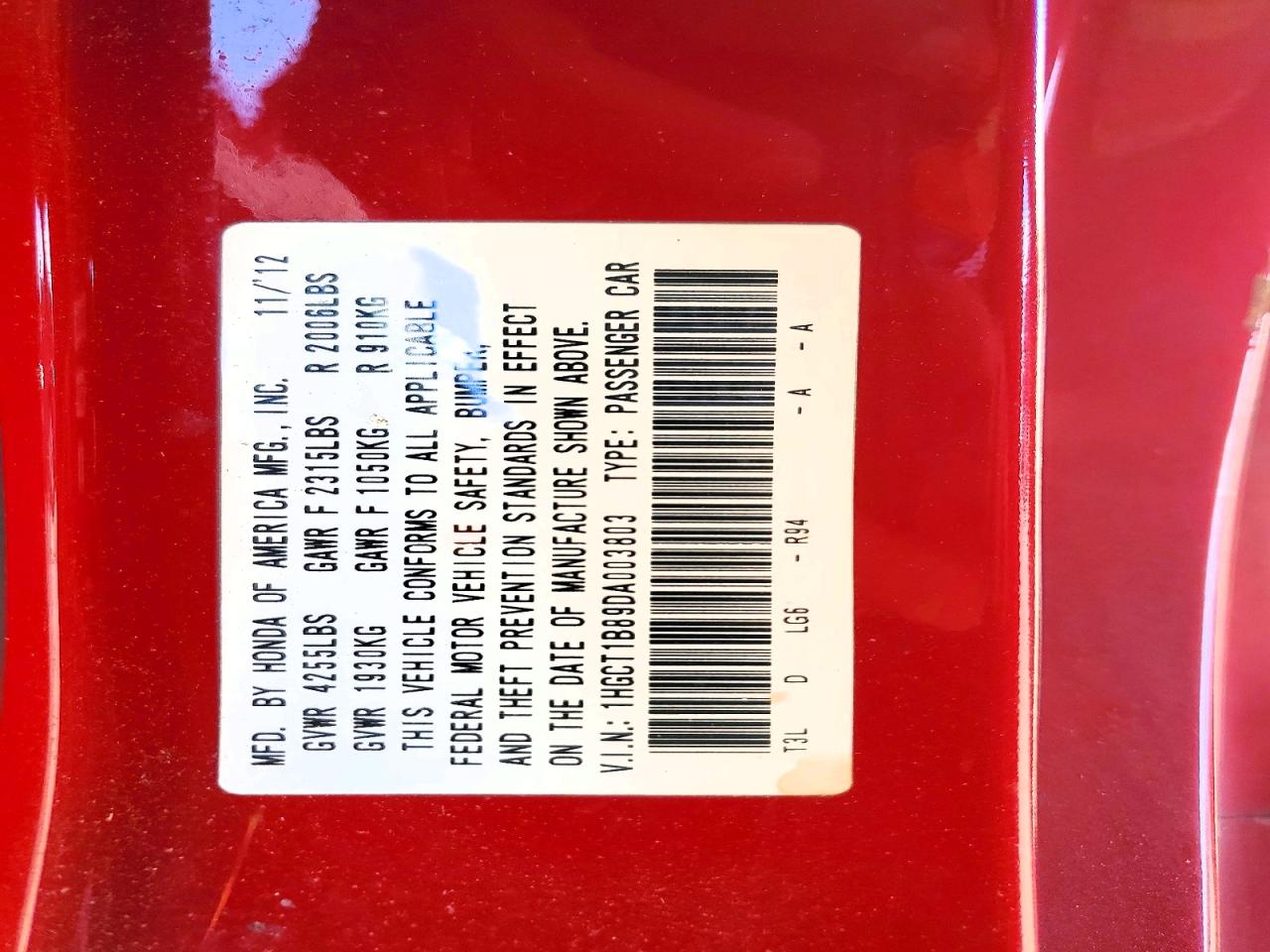 2013 HONDA ACCORD EXL photo 12