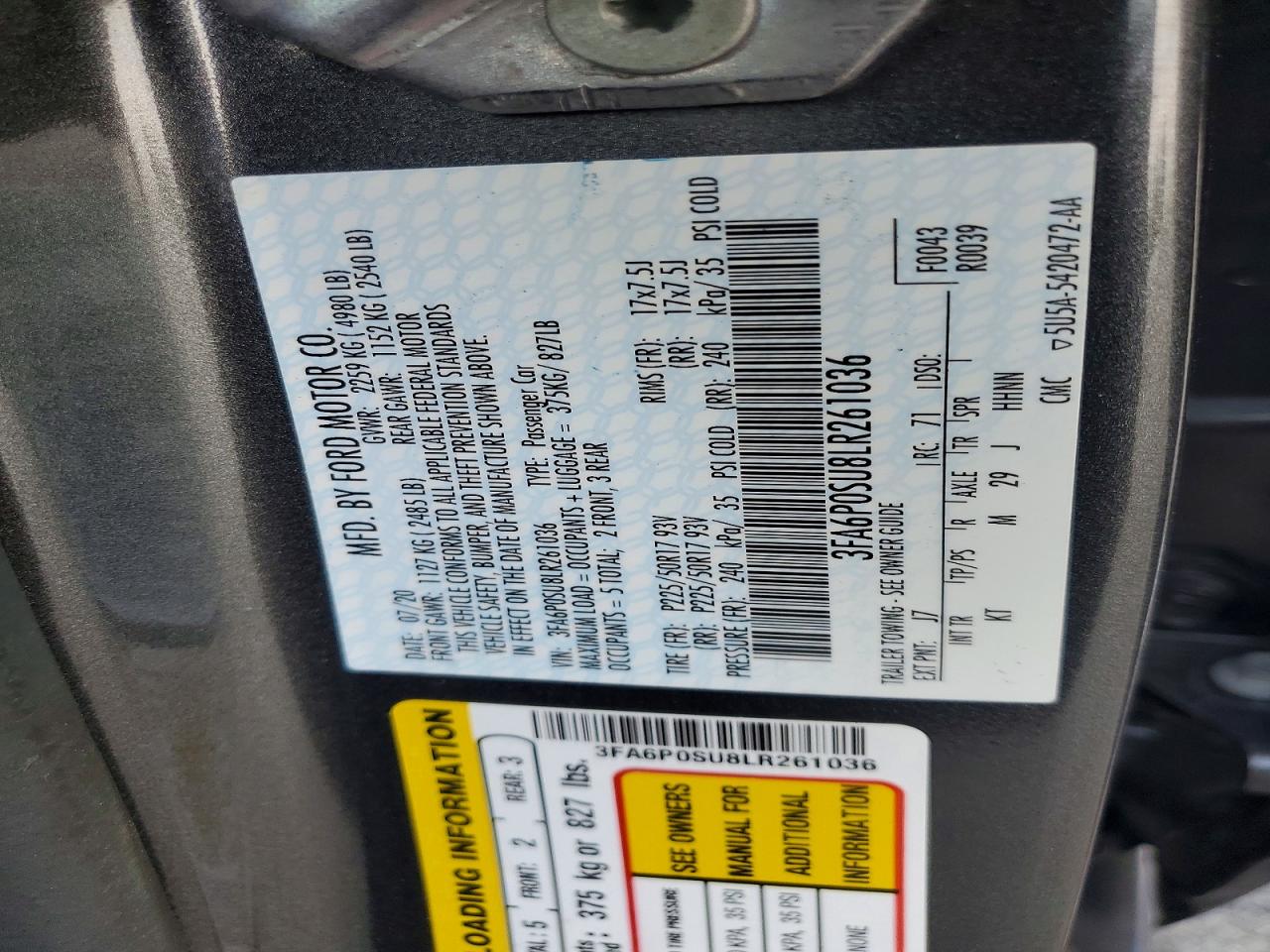 2020 FORD FUSION TITANIUM photo 12