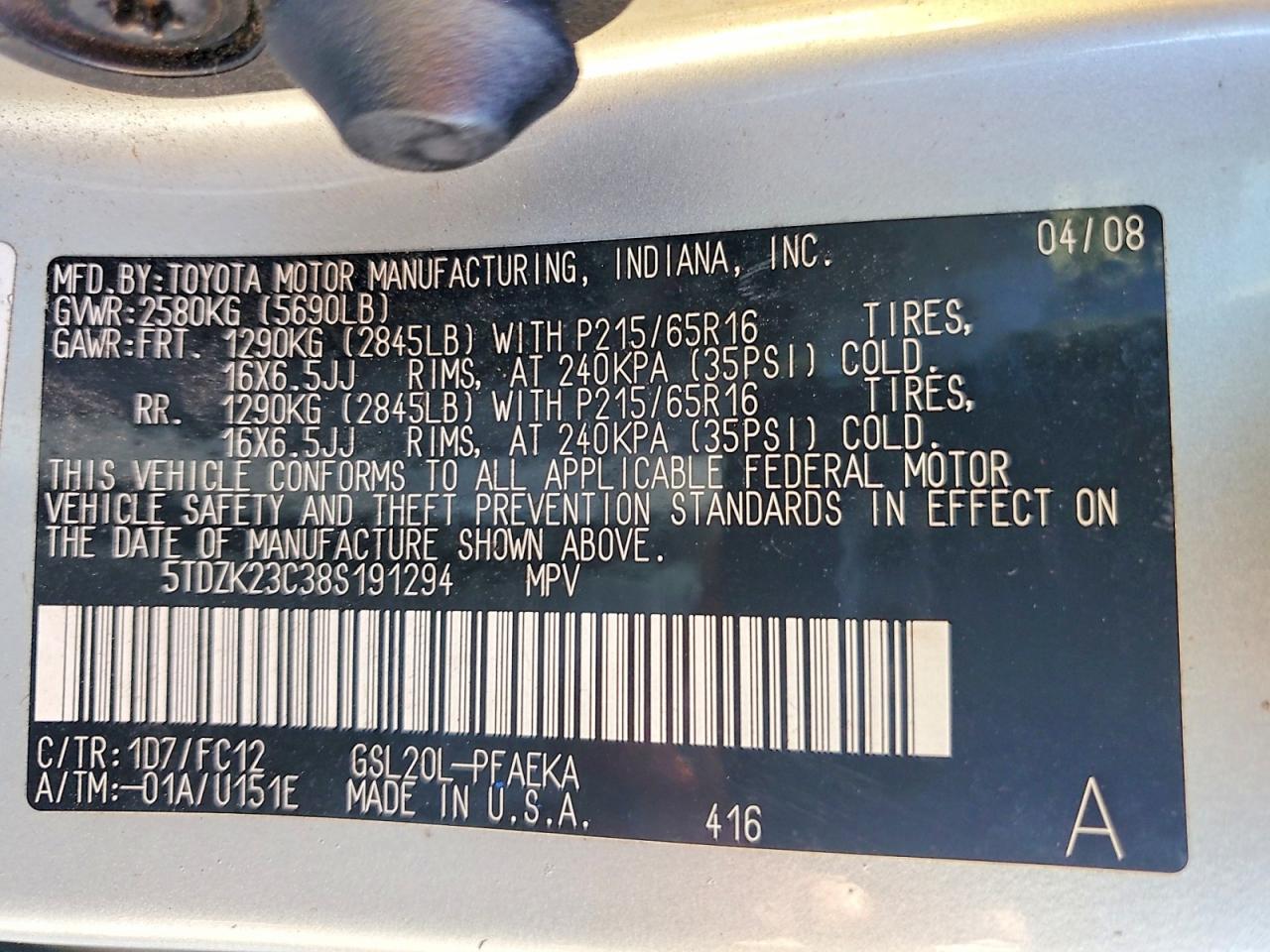2008 TOYOTA SIENNA LE 7-PASSENGER photo 13