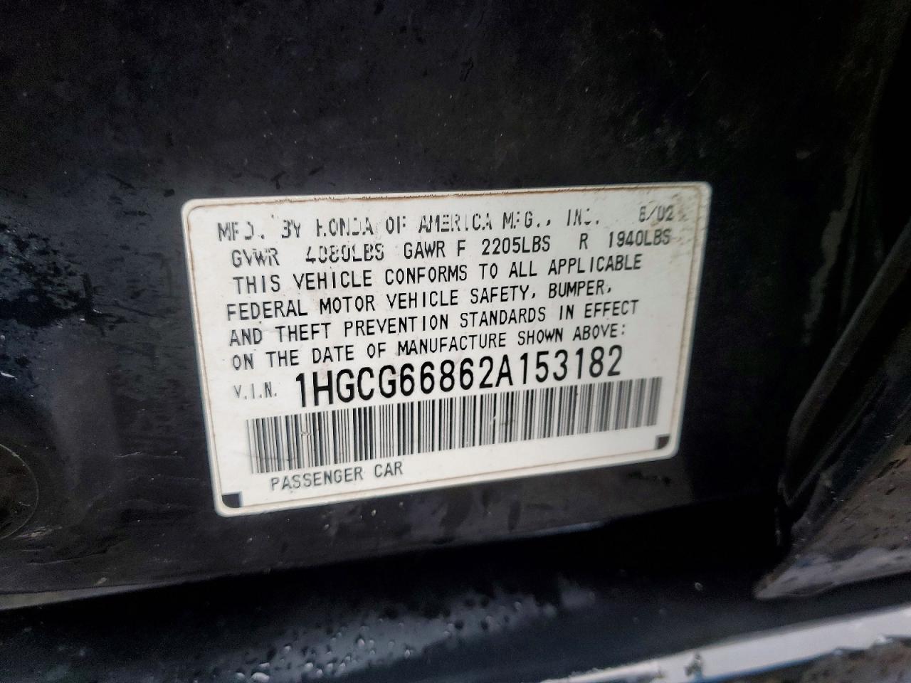 2002 HONDA ACCORD EX photo 12