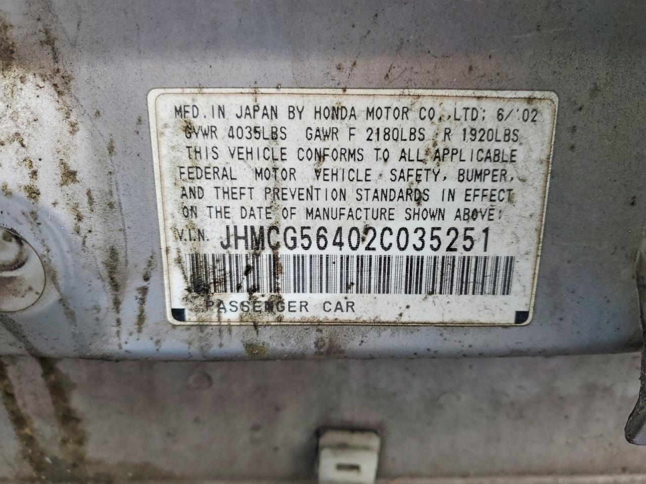 2002 HONDA ACCORD LX photo 13