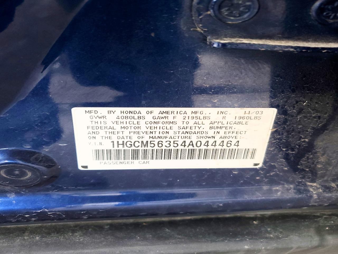2004 HONDA ACCORD LX photo 12