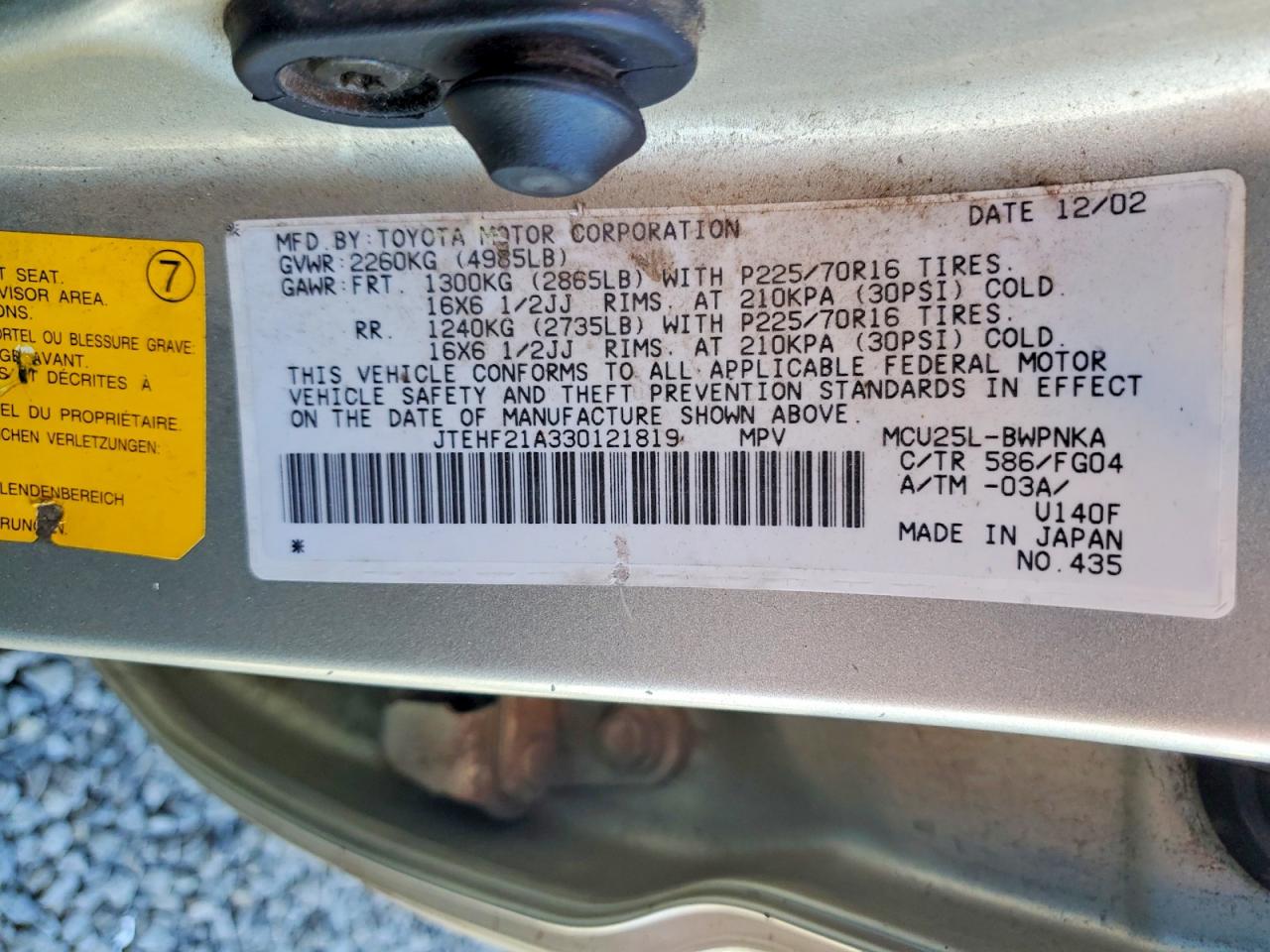 2003 TOYOTA HIGHLANDER BASE photo 27