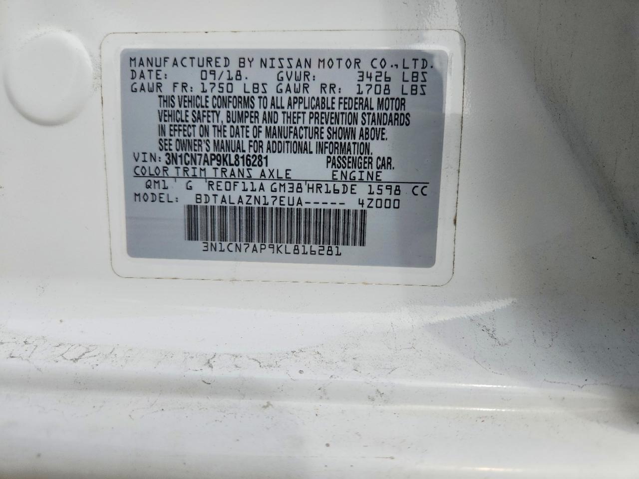 2019 NISSAN VERSA S PLUS photo 12