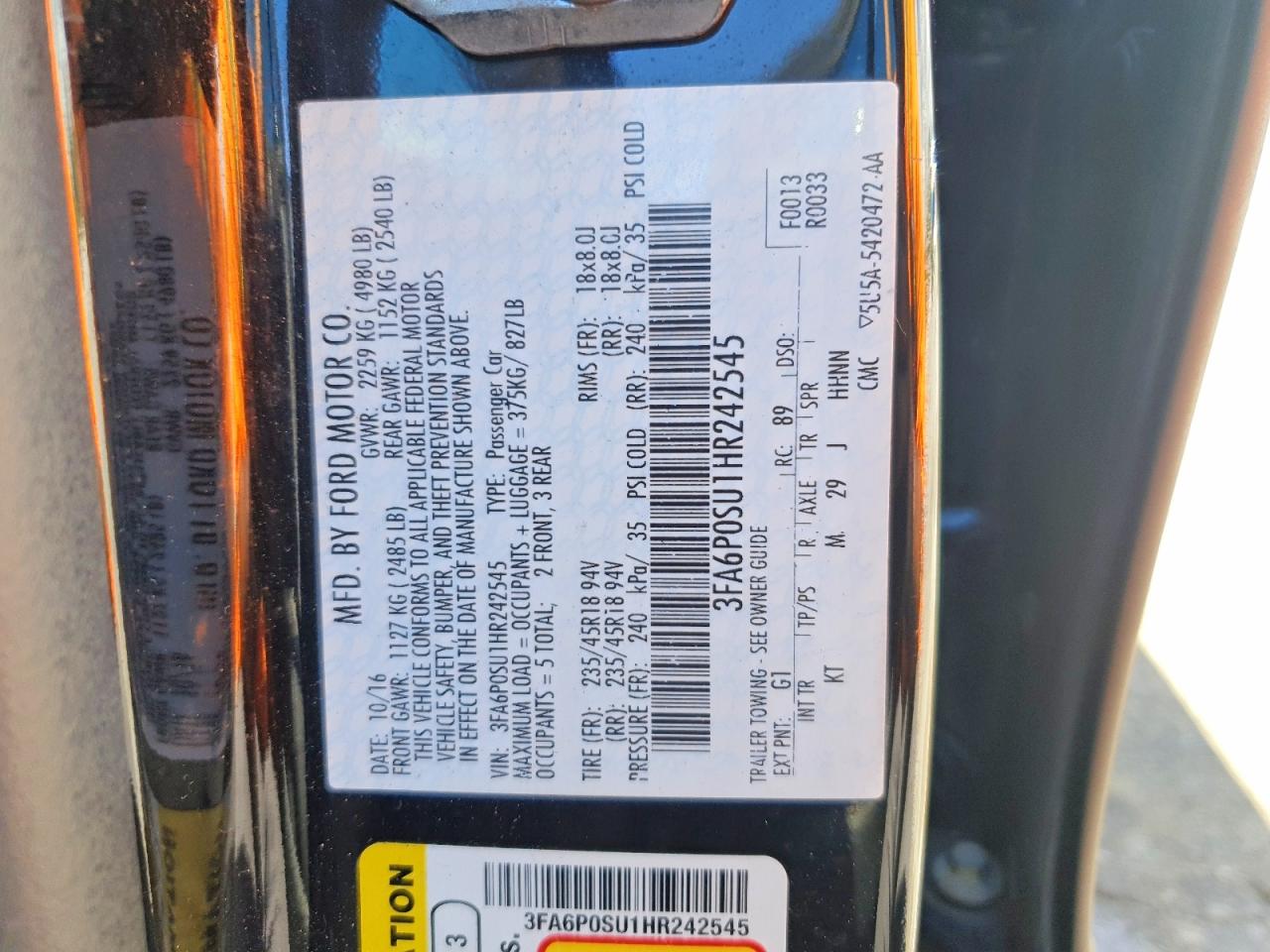 2017 FORD FUSION TITANIUM PHEV photo 13