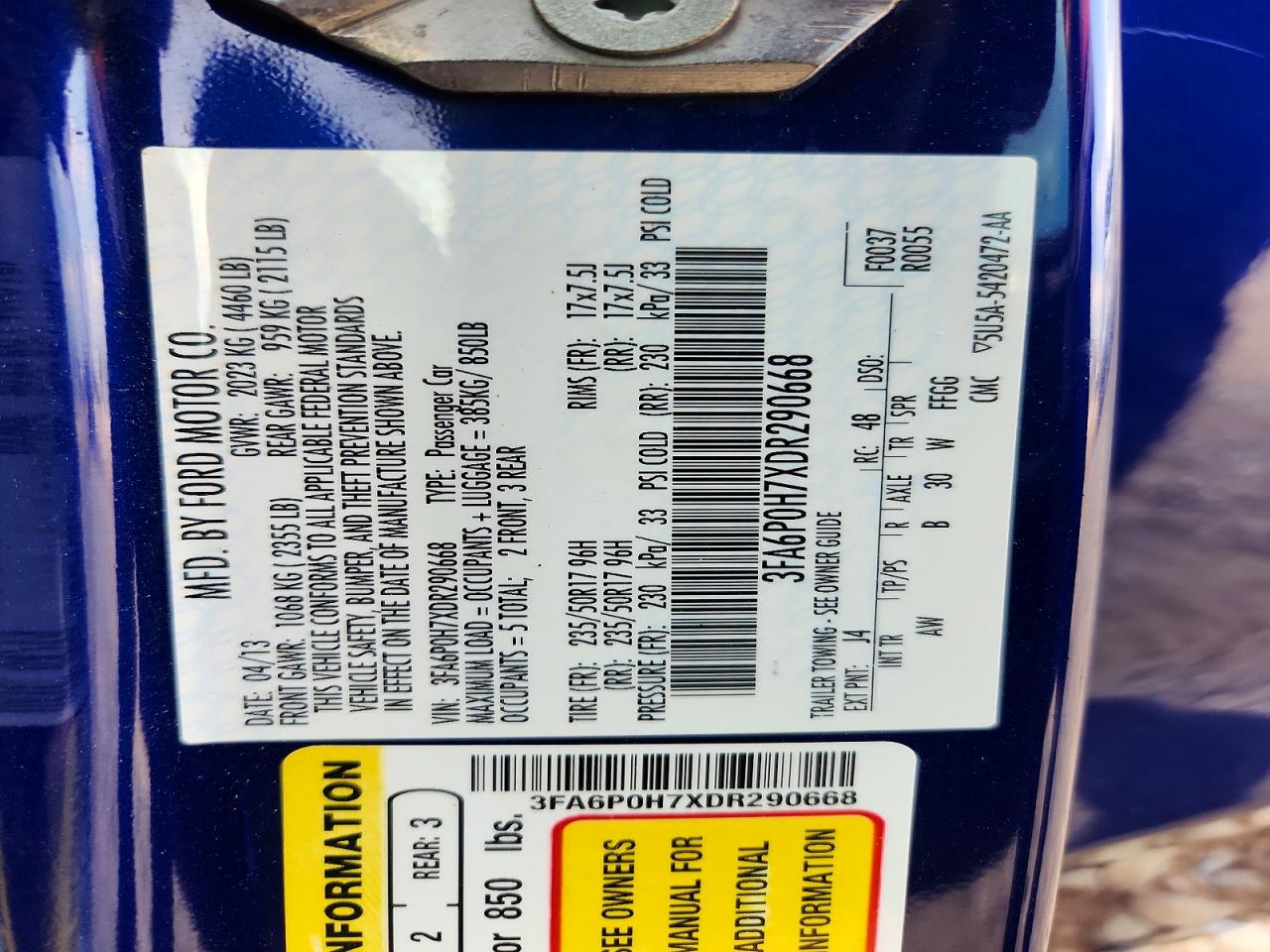 2013 FORD FUSION SE photo 13
