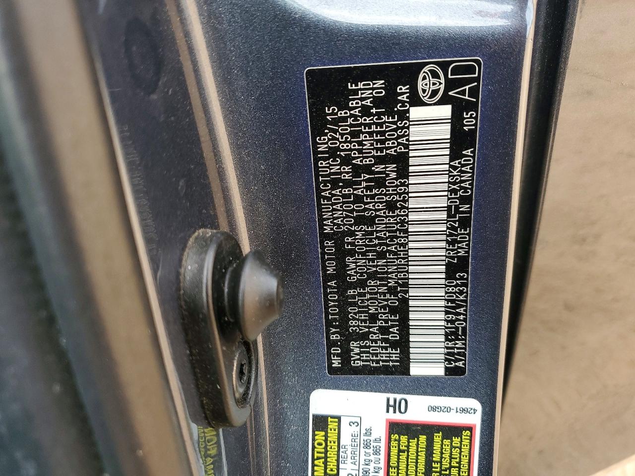 2015 TOYOTA COROLLA S PLUS photo 13