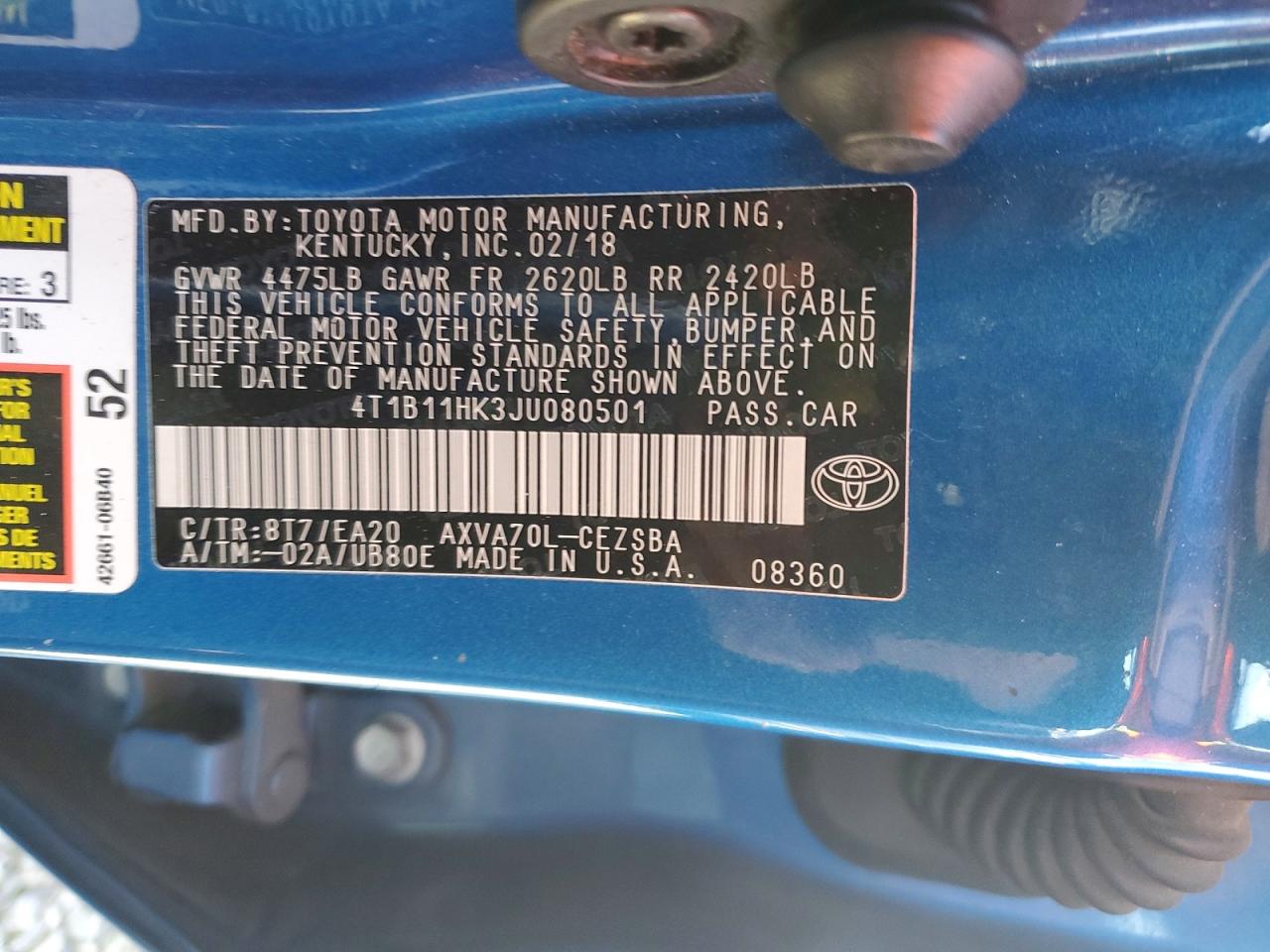 2018 TOYOTA CAMRY SE photo 12
