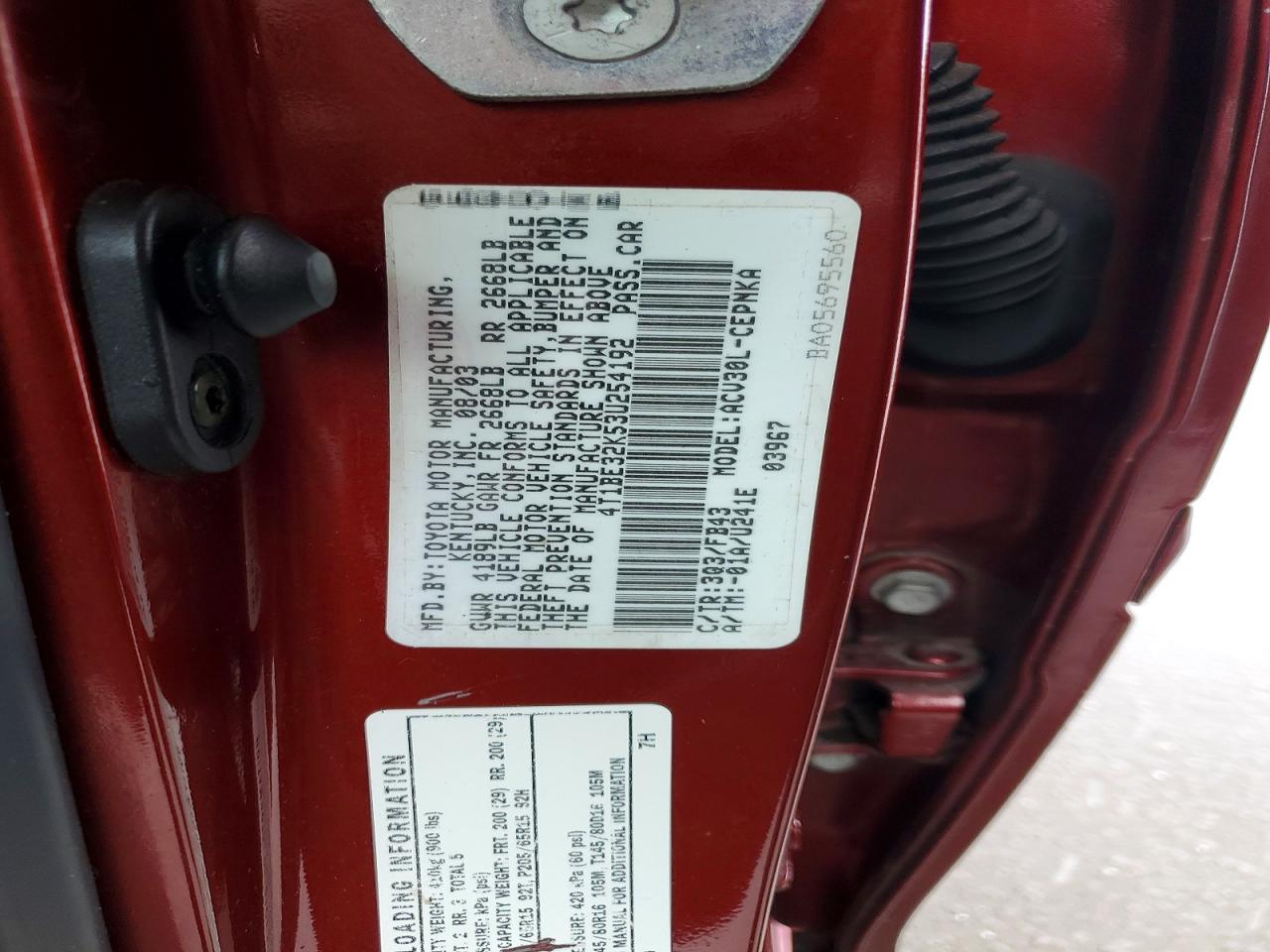 2003 TOYOTA CAMRY LE photo 23