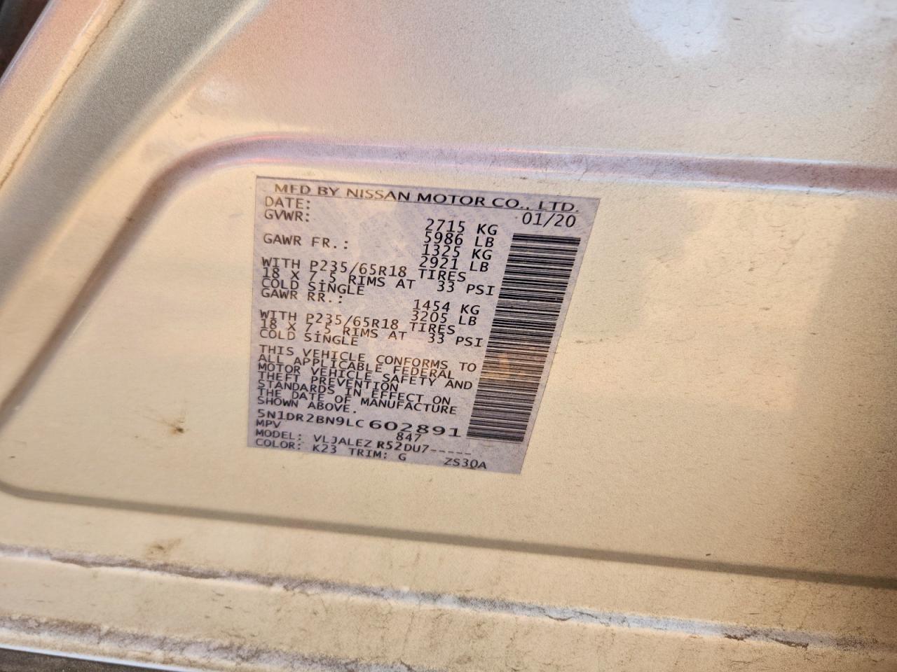 2020 NISSAN PATHFINDER SV photo 14