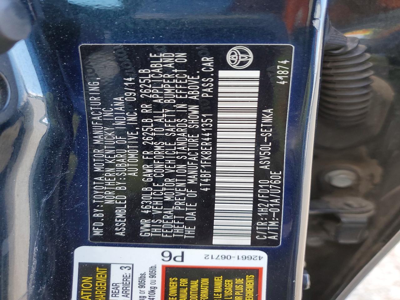2014 TOYOTA CAMRY LE photo 13