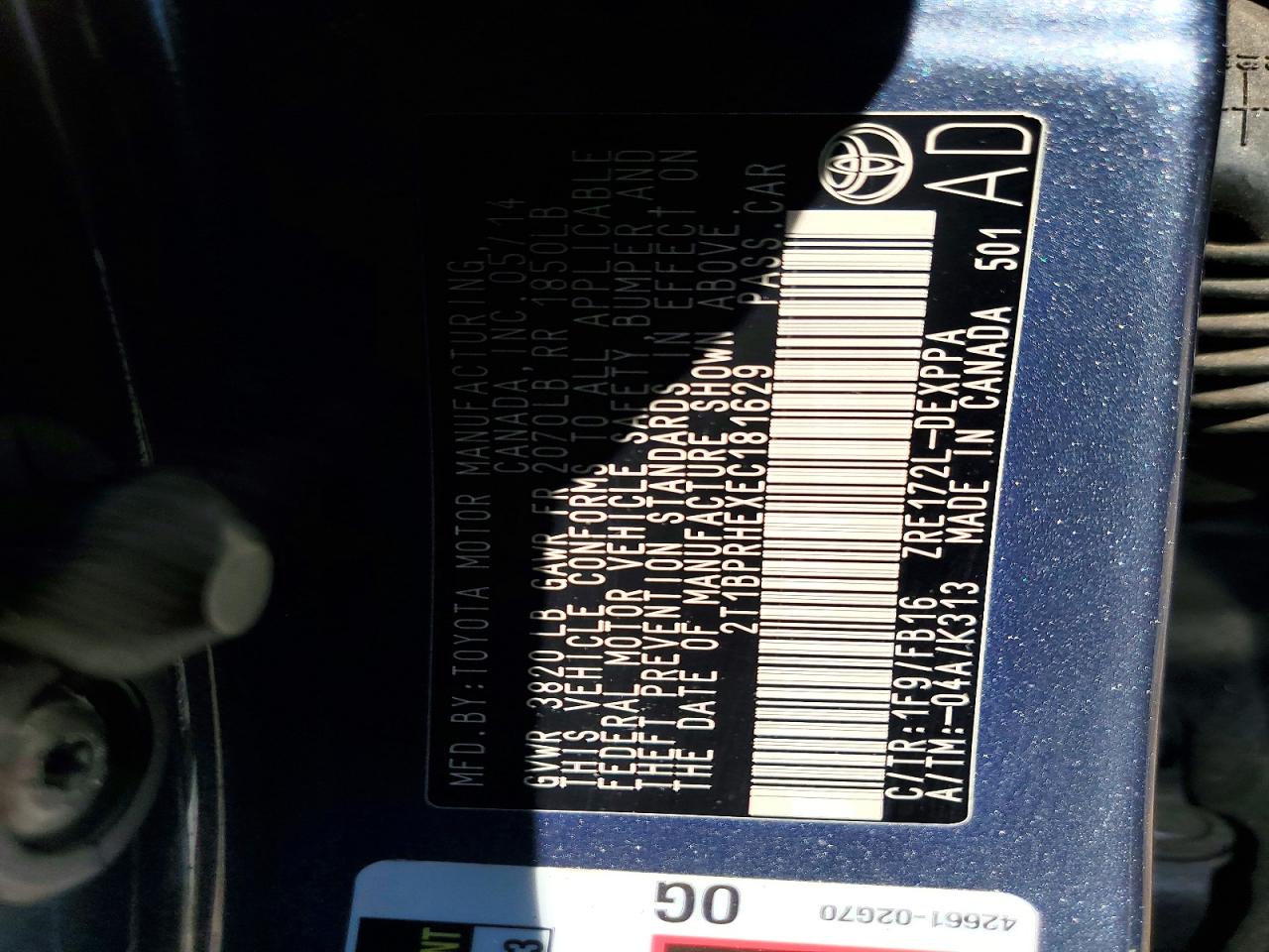 2014 TOYOTA COROLLA LE ECO PLUS photo 12