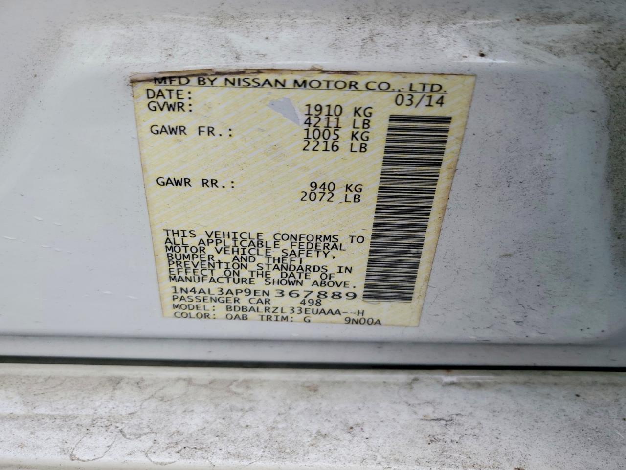 2014 NISSAN ALTIMA 2.5 photo 12