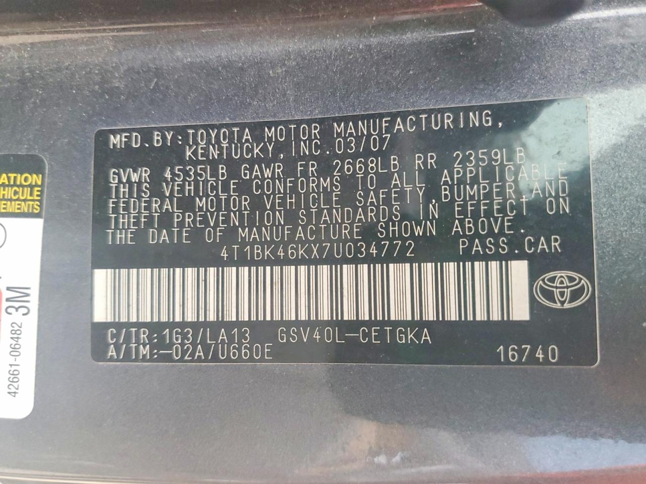 2007 TOYOTA CAMRY XLE V6 photo 23