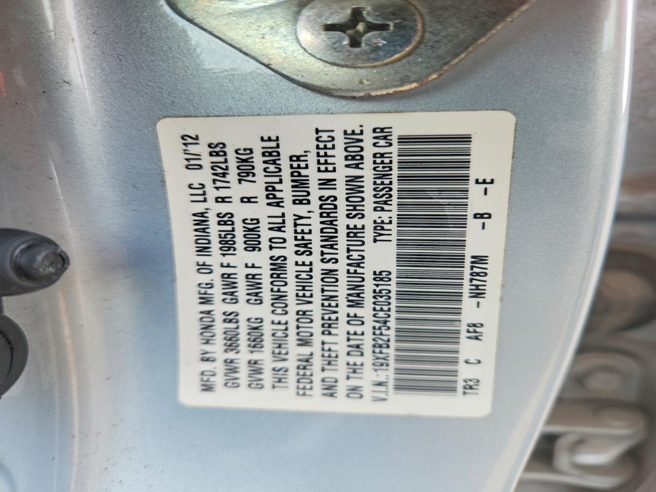 2012 HONDA CIVIC LX photo 12