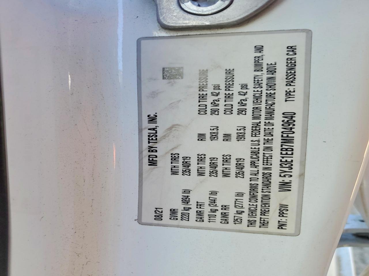 2021 TESLA MODEL 3 photo 34