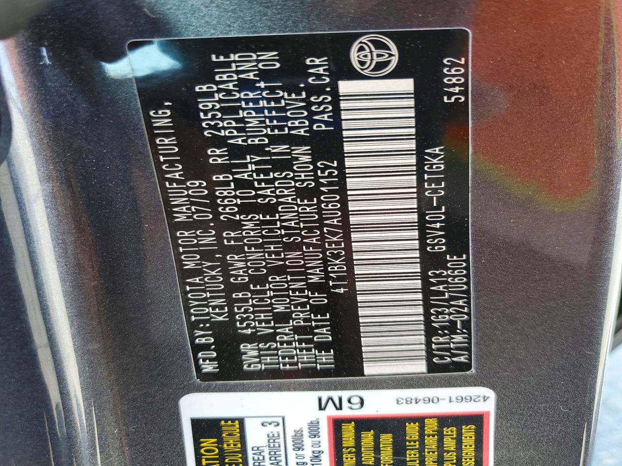 2010 TOYOTA CAMRY XLE V6 photo 12