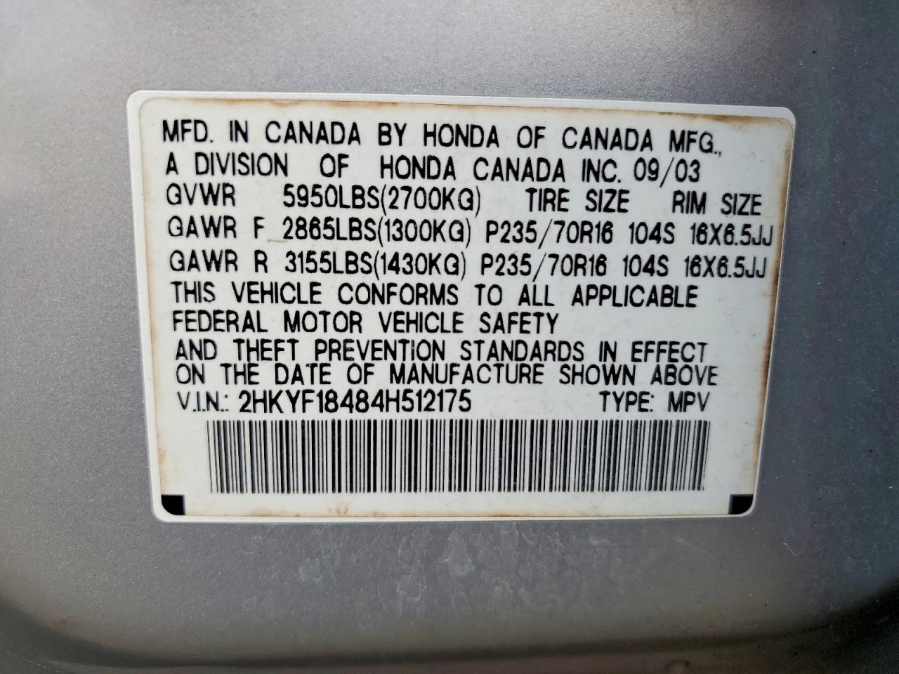 2004 HONDA PILOT EX photo 37