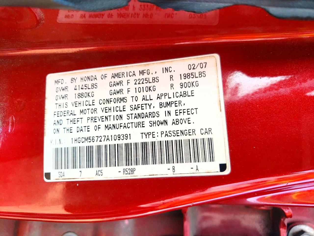 2007 HONDA ACCORD EX photo 13