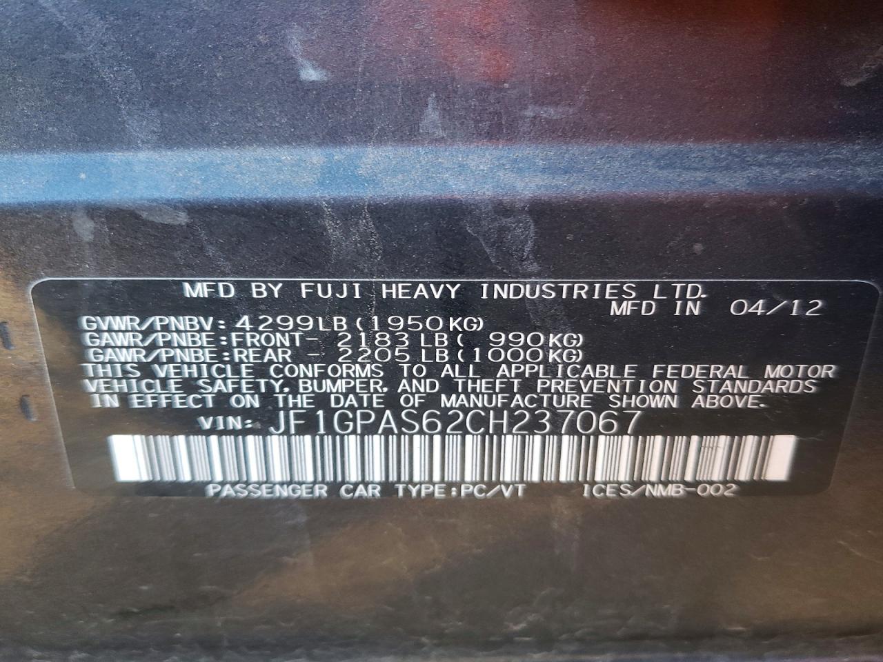 2012 SUBARU IMPREZA SPORT LIMITED photo 37