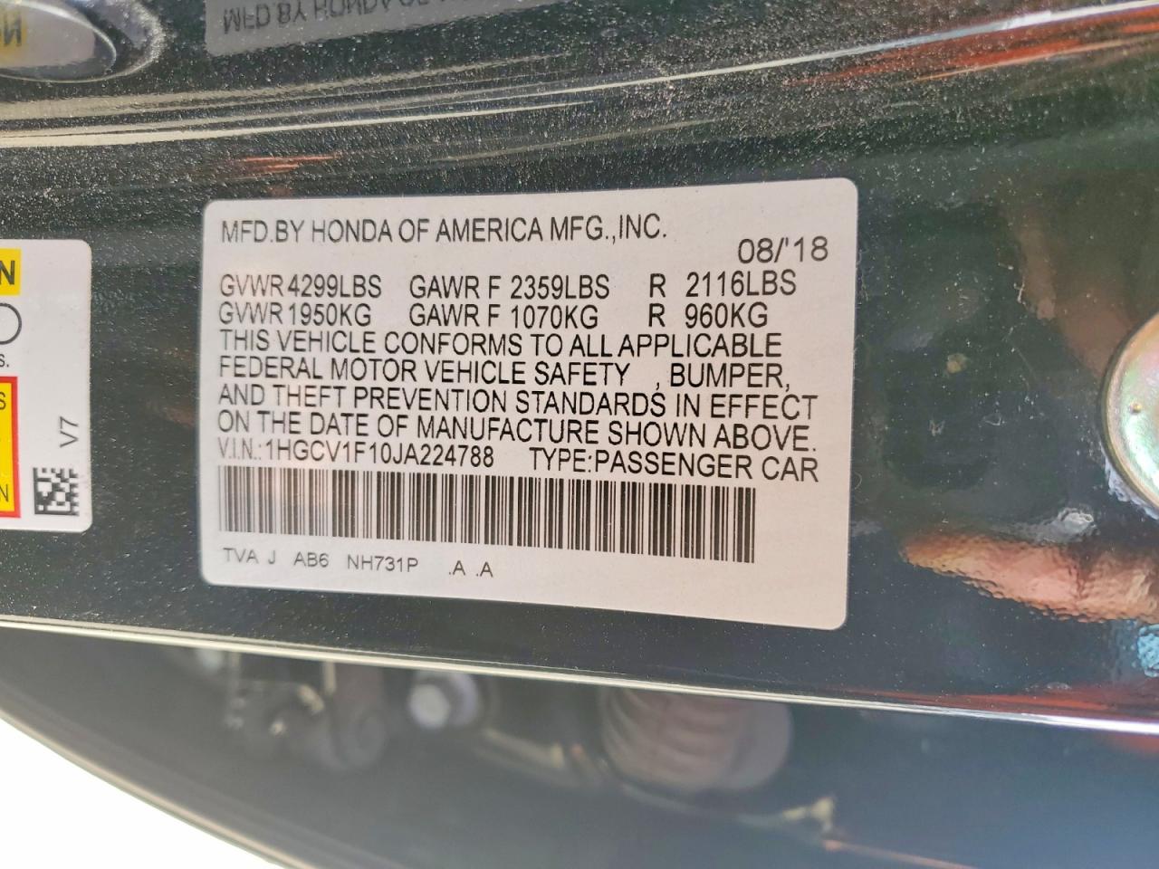2018 HONDA ACCORD LX photo 34