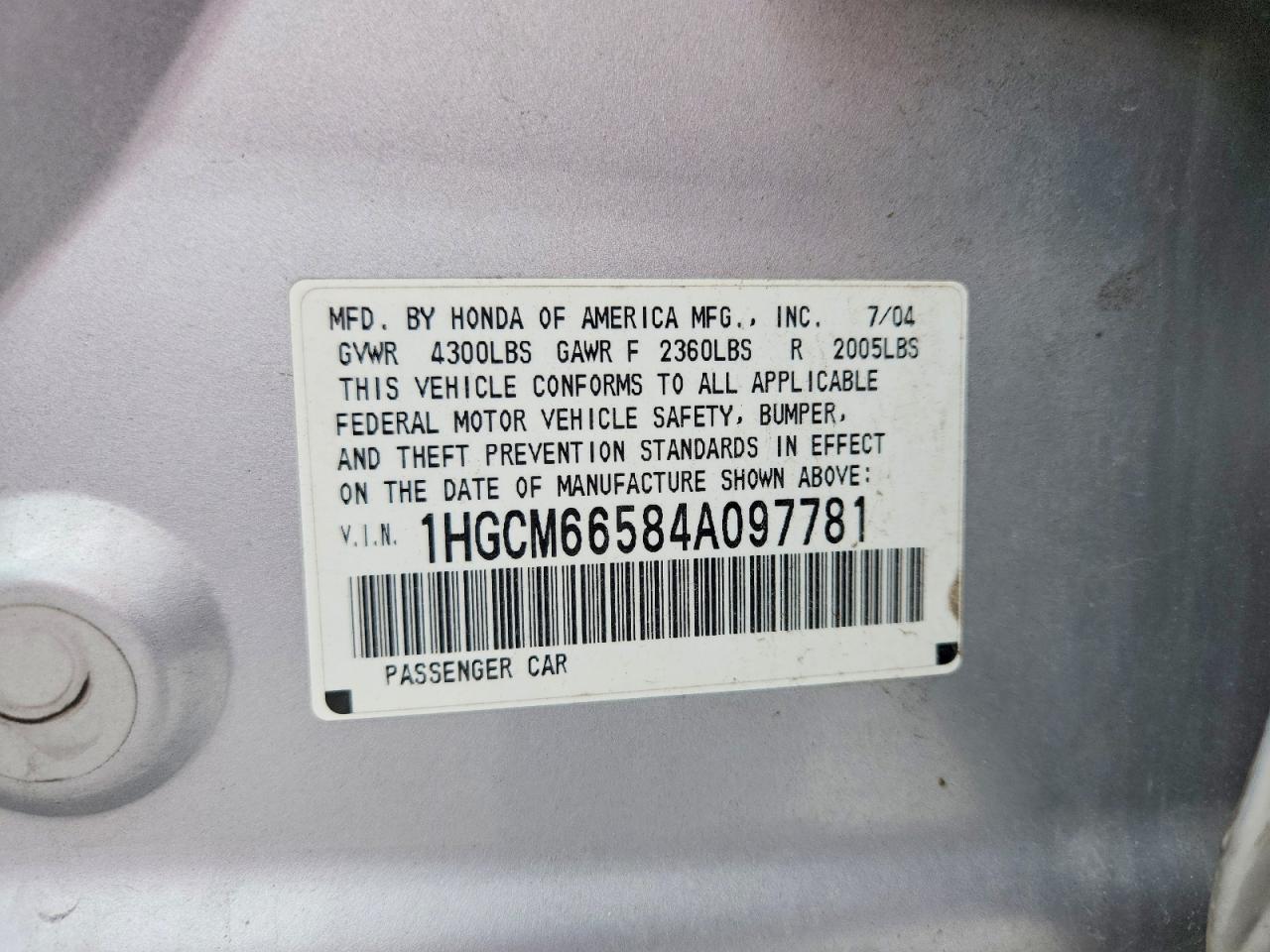 2004 HONDA ACCORD EX photo 12