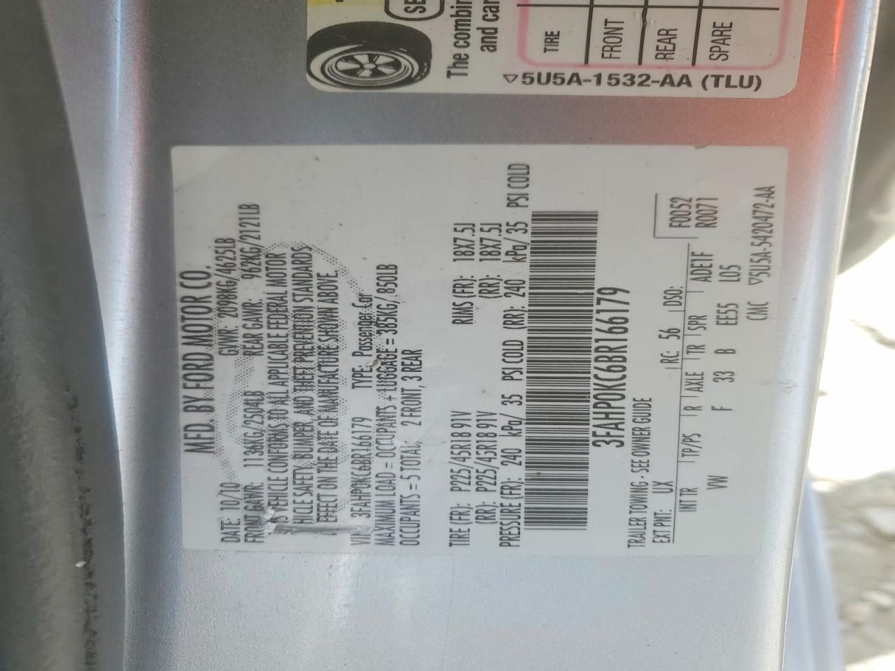 2011 FORD FUSION SPORT photo 23